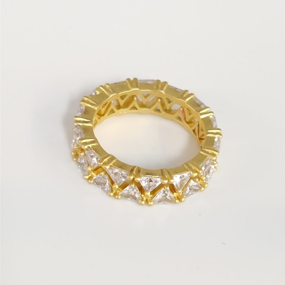 925 Sterling Silver Gold Tone Zirconia Eternity Band Ring Triangle Cut Size 6 - Picture 4 of 6